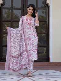 Kalini Wanita Paisley Kurta Kapas Tulen Biasa Dengan Seluar & Dengan Dupatta