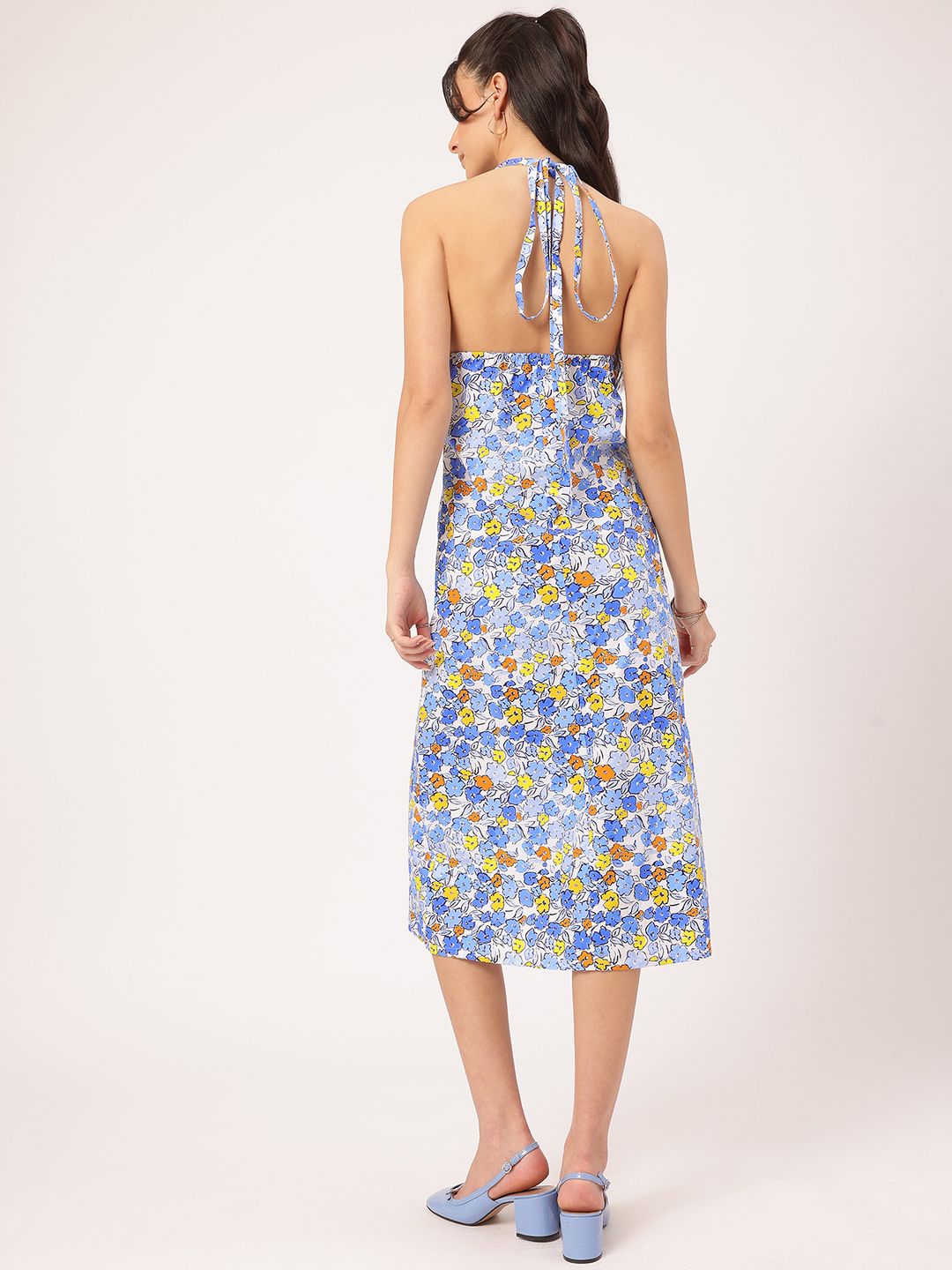 DressBerry Flirty Fusion Floral-Printed Halter Neck Open-Back Sheath Midi Dress