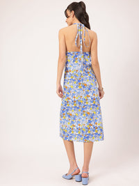 DressBerry Flirty Fusion Floral-Printed Halter Neck Open-Back Sheath Midi Dress
