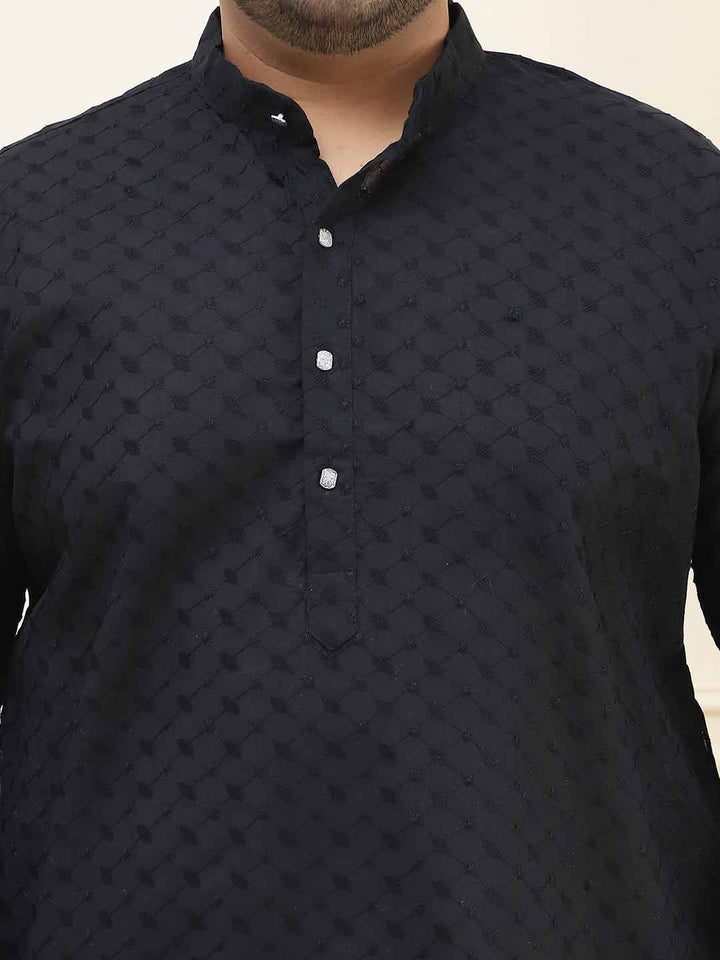 SOJANYA PLUS Kolar Mandarin Sulam Bunga Pure Cotton Kurta Lurus