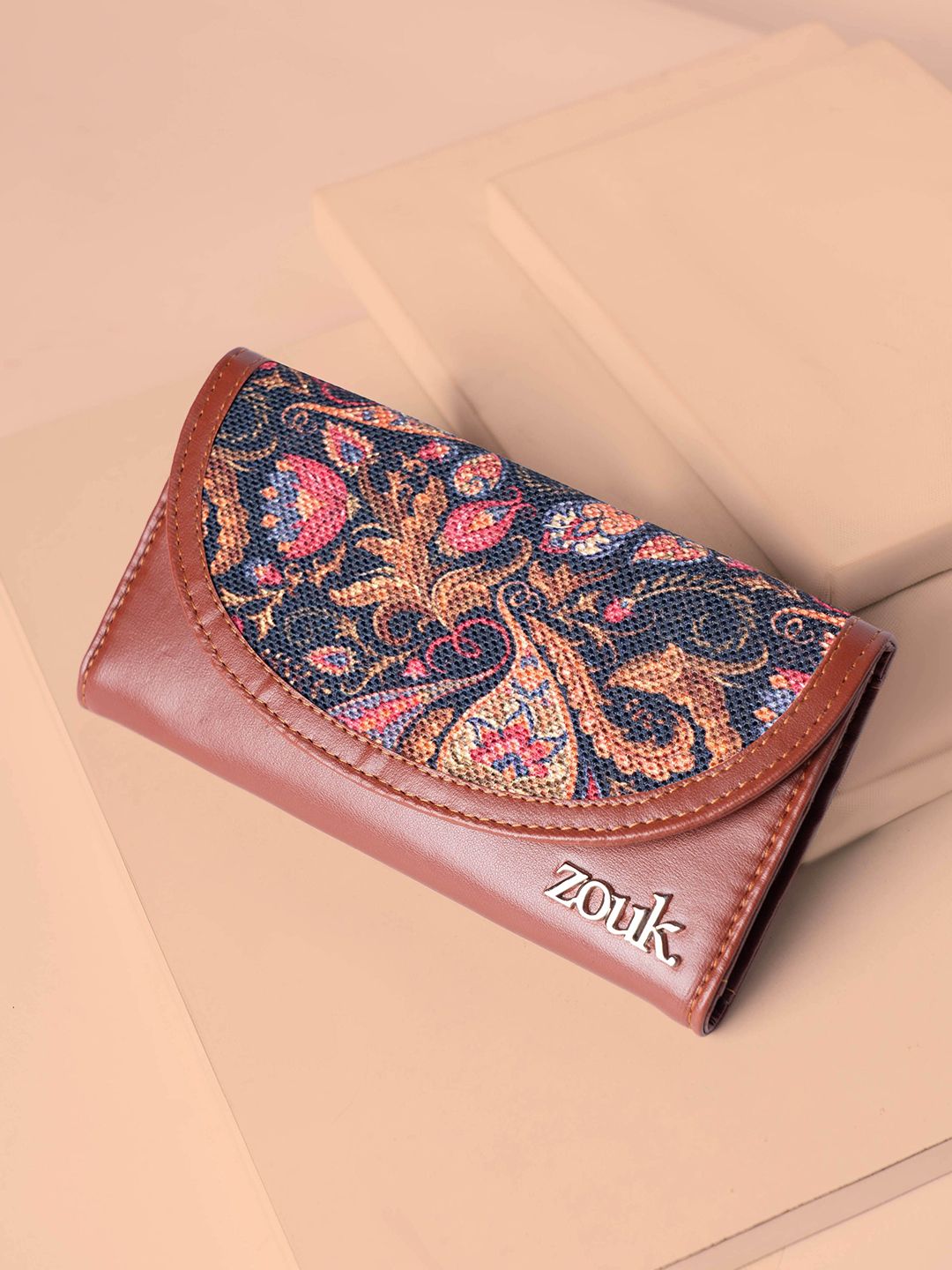 Zouk Women Dicetak Kulit Tiga Dompet Lipat