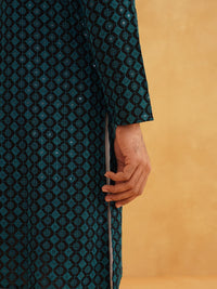 SOJANYA Floral Sequinned Mandarin Collar Pure Cotton Straight Long Kurta