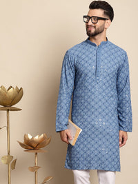 Anouk Dihiasi Labuci Kolar Mandarin Perincian Cotton Straight Kurta