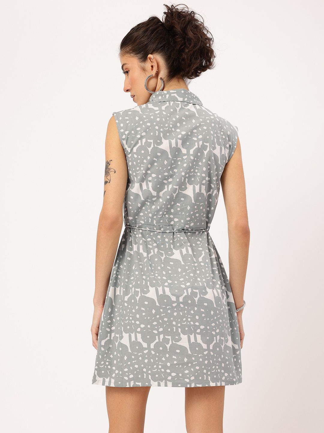 DressBerry Holiday Hues Printed Waist Tie-Up Mini Shirt Dress