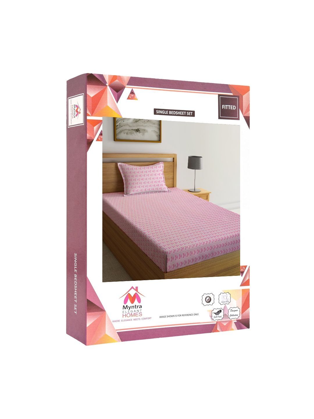 Myntra Elegant Homes Pink Geometric 300 TC Single Bedsheet with 1 Pillow Covers