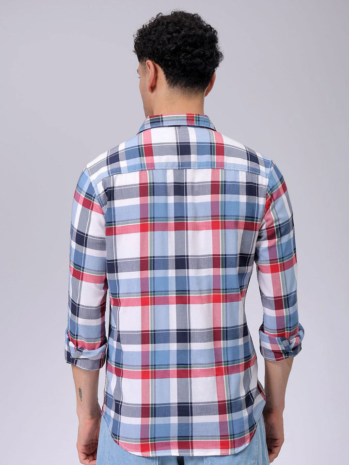 The Indian Garage Co Men Spread Collar Tartan Checked Cotton Slim Fit Casual Shirt