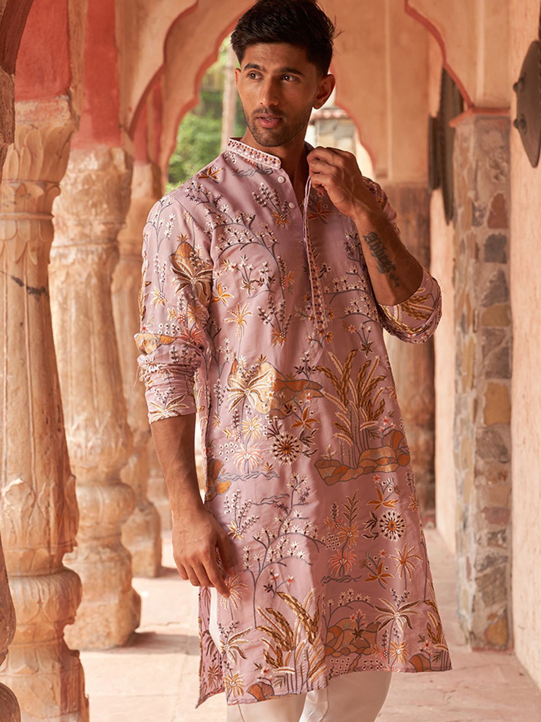 Jompers Men Floral Embroidered Chikankari Floral Kurta