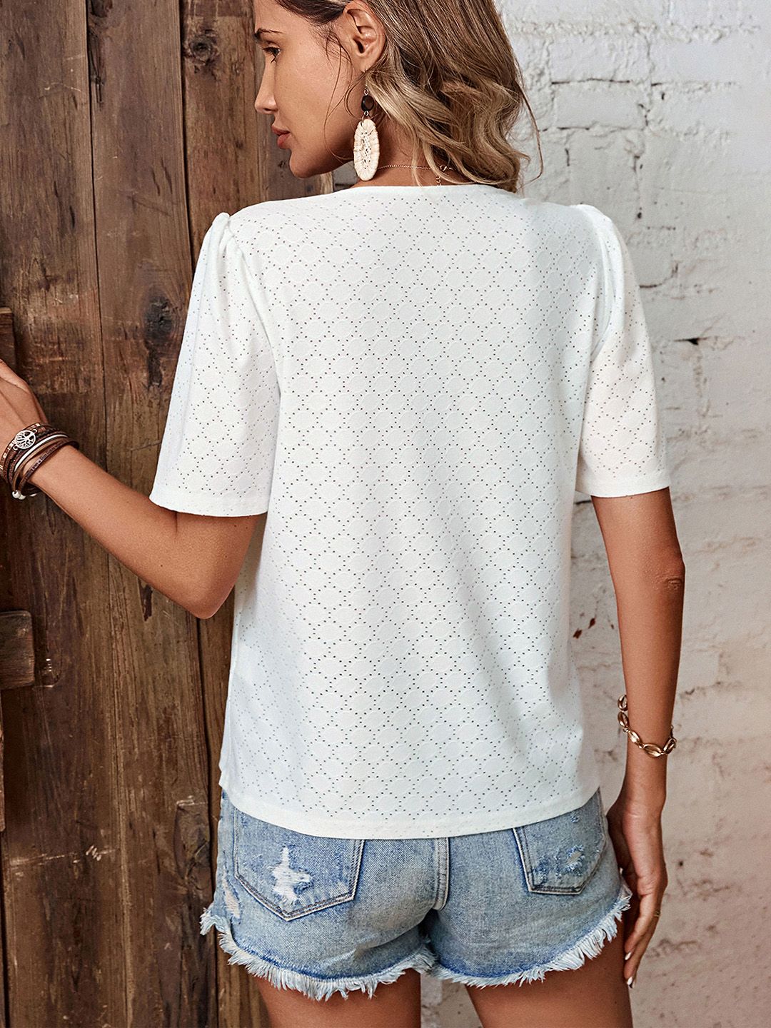 DressBerry Geometric Design Button Detail Top
