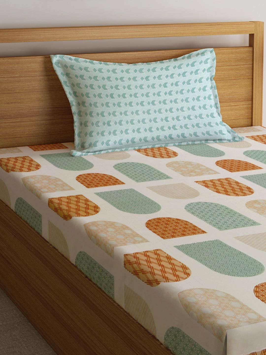 Myntra Elegant Homes Cream Printed 300 TC Single Bedsheet Set-2.20 m x 1.50 m