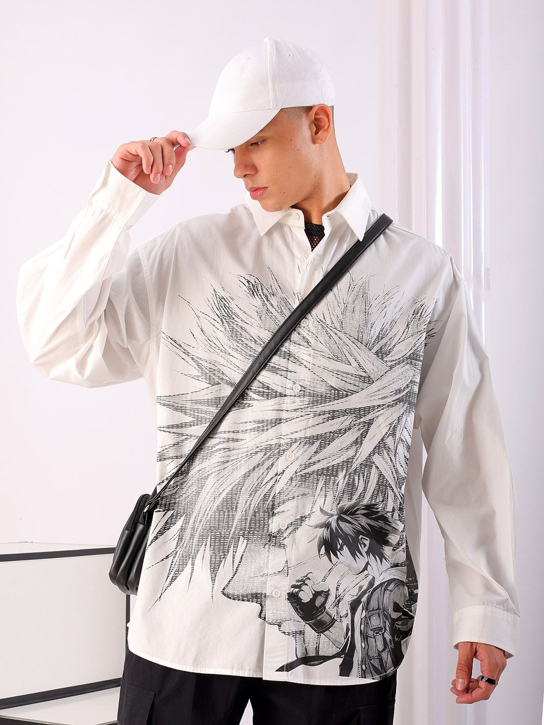 The Indian Garage Co Men Anime Printed Cotton Oversized Boxy Streetwear Shirt