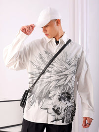The Indian Garage Co Men Anime Printed Cotton Oversized Boxy Streetwear Shirt