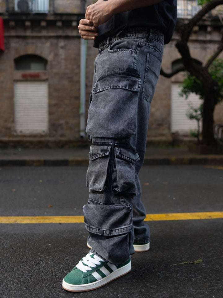 Powerlook Men Cotton Mid-Rise Baggy Fit Cargo Trousers