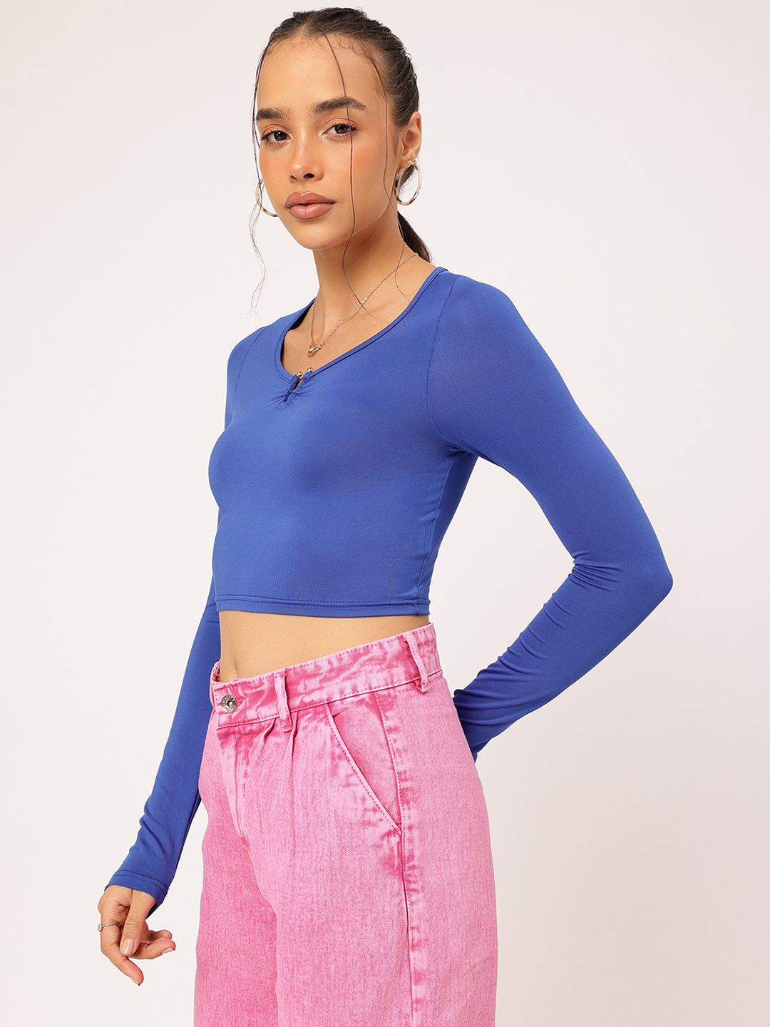 DressBerry Sassy & Strong Full Sleeves Fitted Crop Top