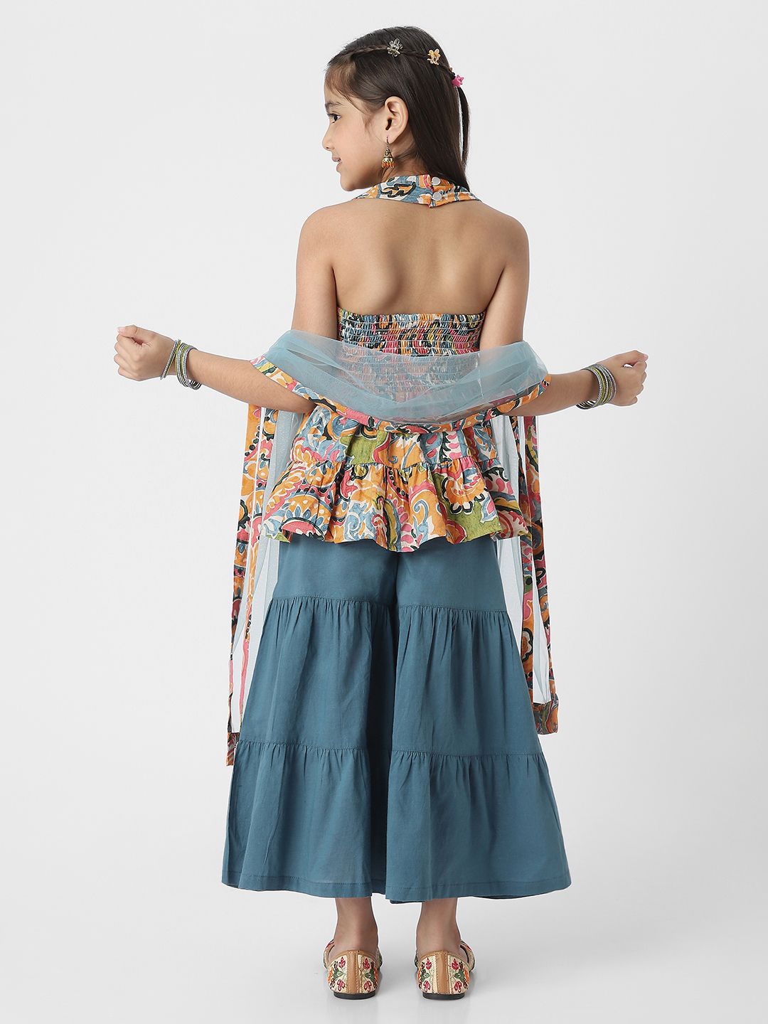 Nautinati Girls' Printed Kurti Sharara Set with Dupatta