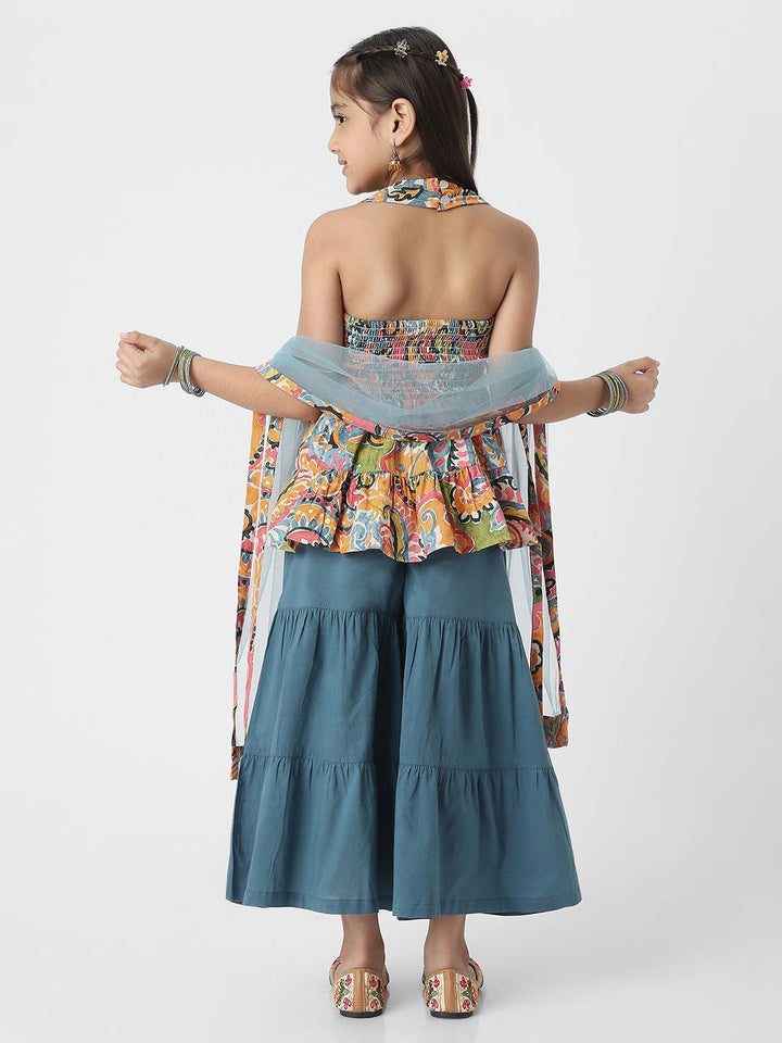 Nautinati Girls' Printed Kurti Sharara Set with Dupatta