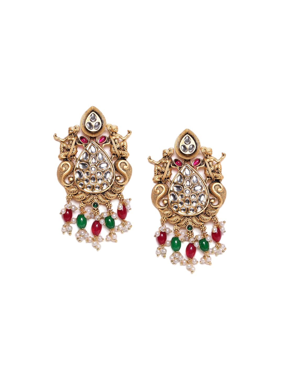 PANASH 22CT Gold Plated Cubic Zirconia Studded Drop Earrings