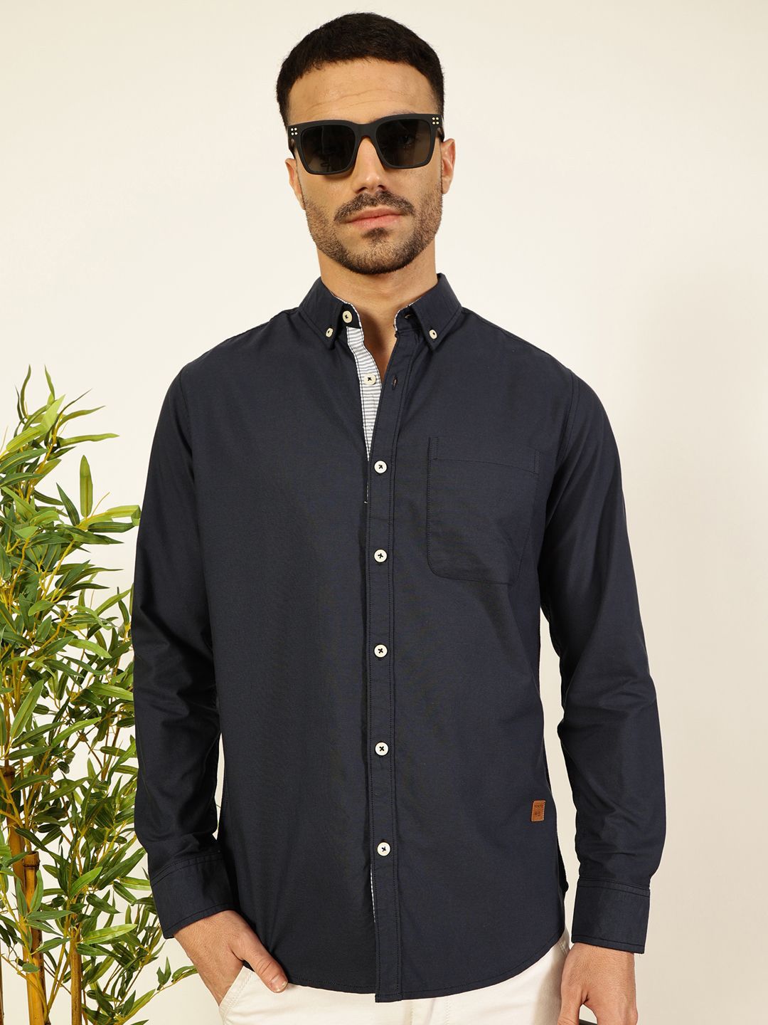 Thomas Scott Men Premium Button-Down Collar Solid Pure Cotton Slim Fit Casual Shirt