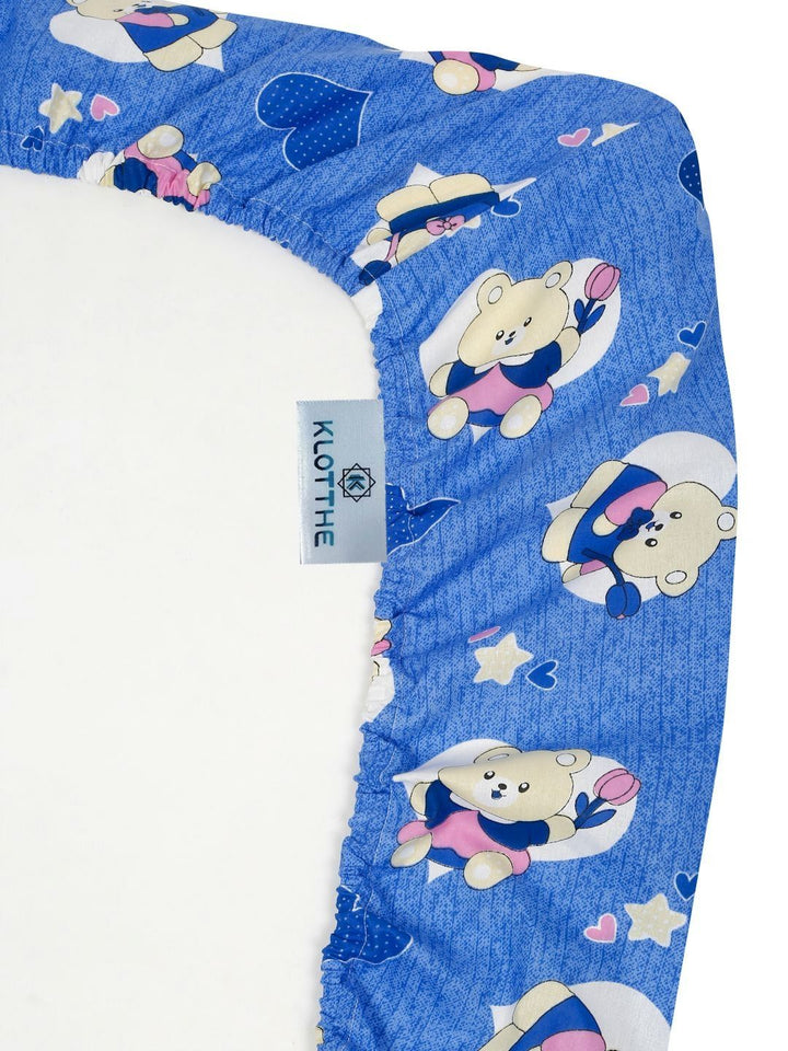 KLOTTHE Blue Conversational Pure Cotton 400 TC Dilengkapi Cadar King Superfine dengan 2 Sarung Bantal-98 x 89 inci