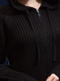 Tokyo Talkies Women Cable Knit Hooded Pullover Sweater