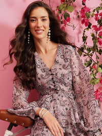 Quiero Meher Bercetak atas V-Neck dengan Palazzos Co-Ords