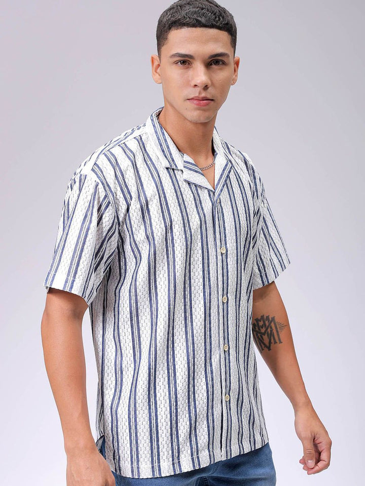 The Indian Garage Co Men Relaxed Fit Striped Textured Resortwear Shirt