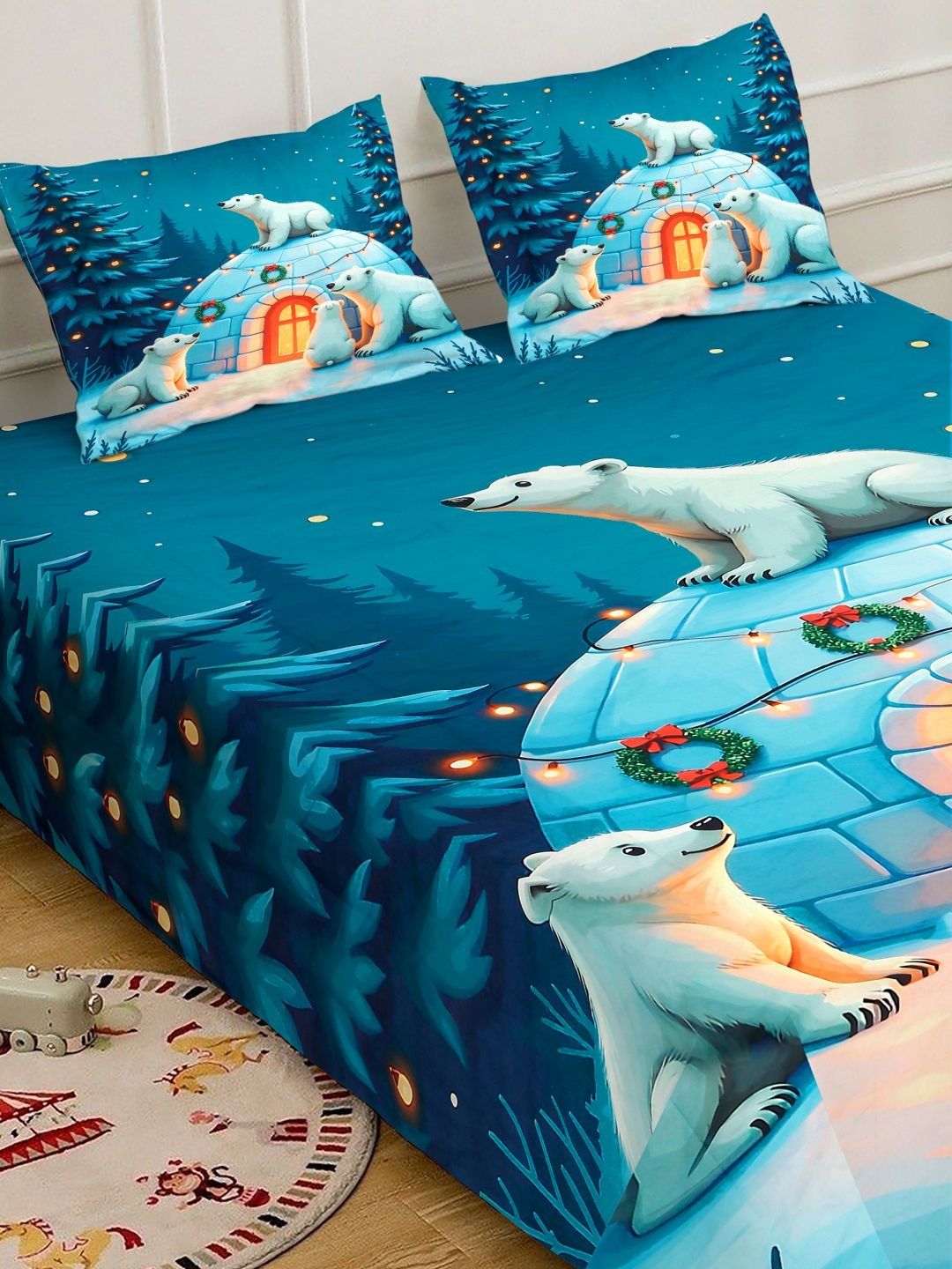 Klotthe Animal Printed Fitted 400 TC Double King 7D Bedsheet & 2 Pillow Cover- 250X225 cm