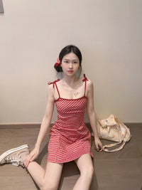 DressBerry CheckedShoulder Straps Sheath Mini Dress