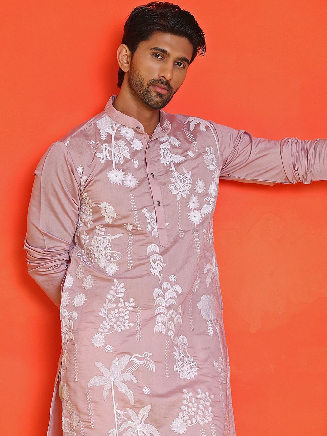 Jompers Men Floral Embroidered Chikankari Floral Kurta