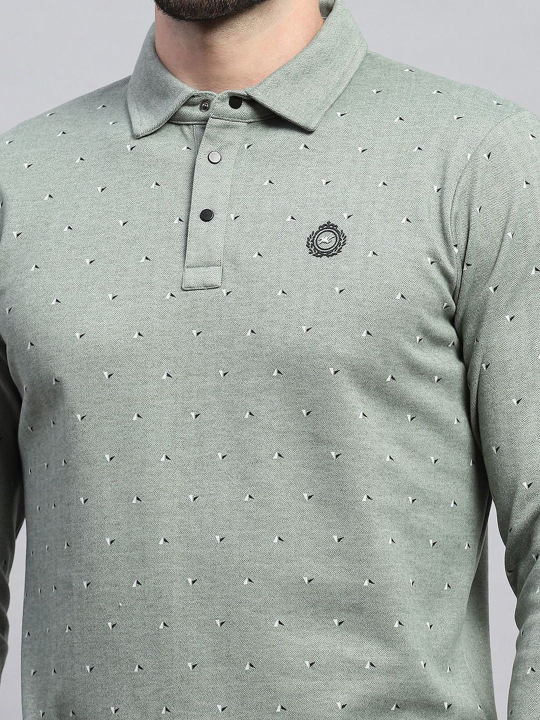 Monte Carlo Men Shirt Collar Geometric Printed Cotton Sweatshirt