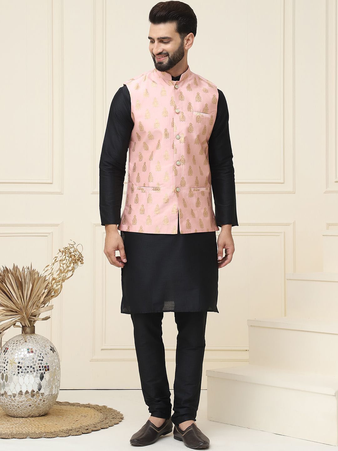 SOJANYA Mandarin Collar Kurta With Churidar & Nehru jacket