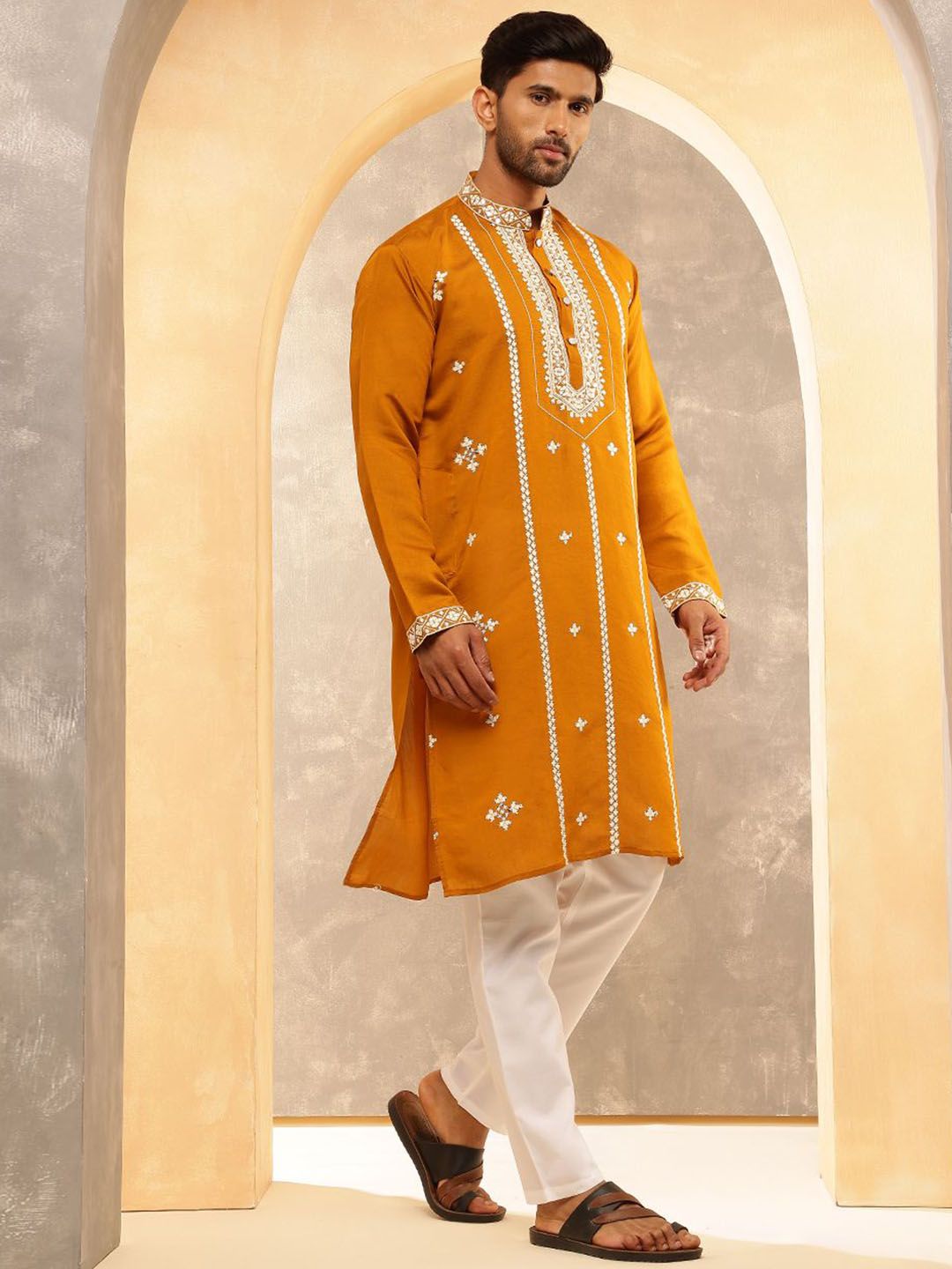 Anouk Men Floral Embroidered Regular Kurta with Pyjamas