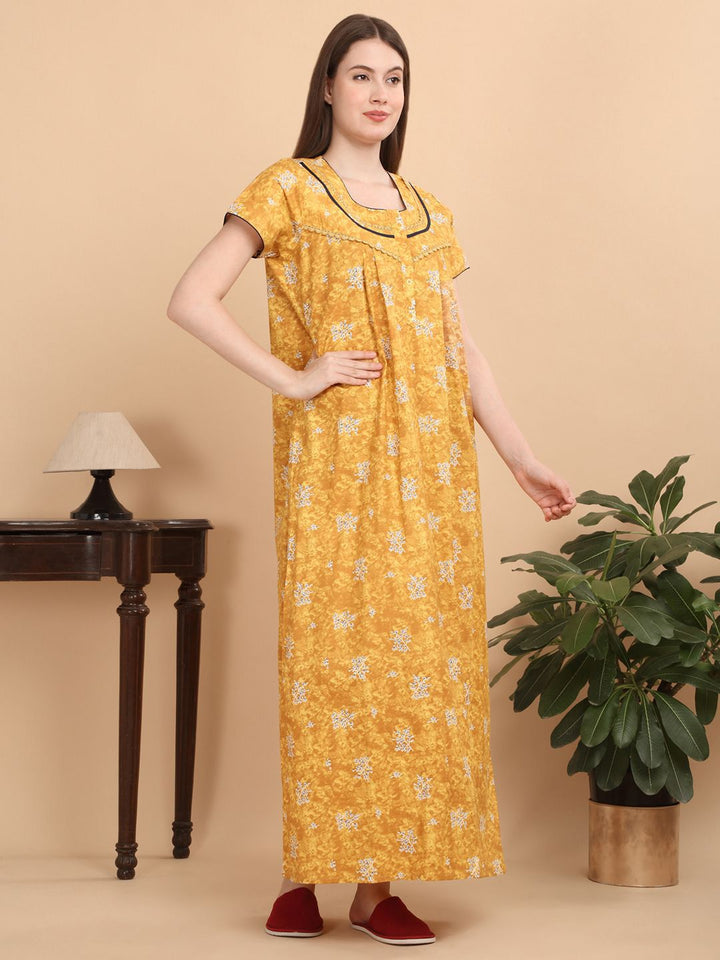 Sweet Dreams Women Printed Pure Cotton Maxi Nightdress