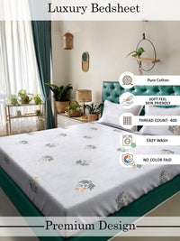 Myntra Elegant Homes White Floral 400 TC Super King Double Bedsheet dengan 2 Sarung Bantal