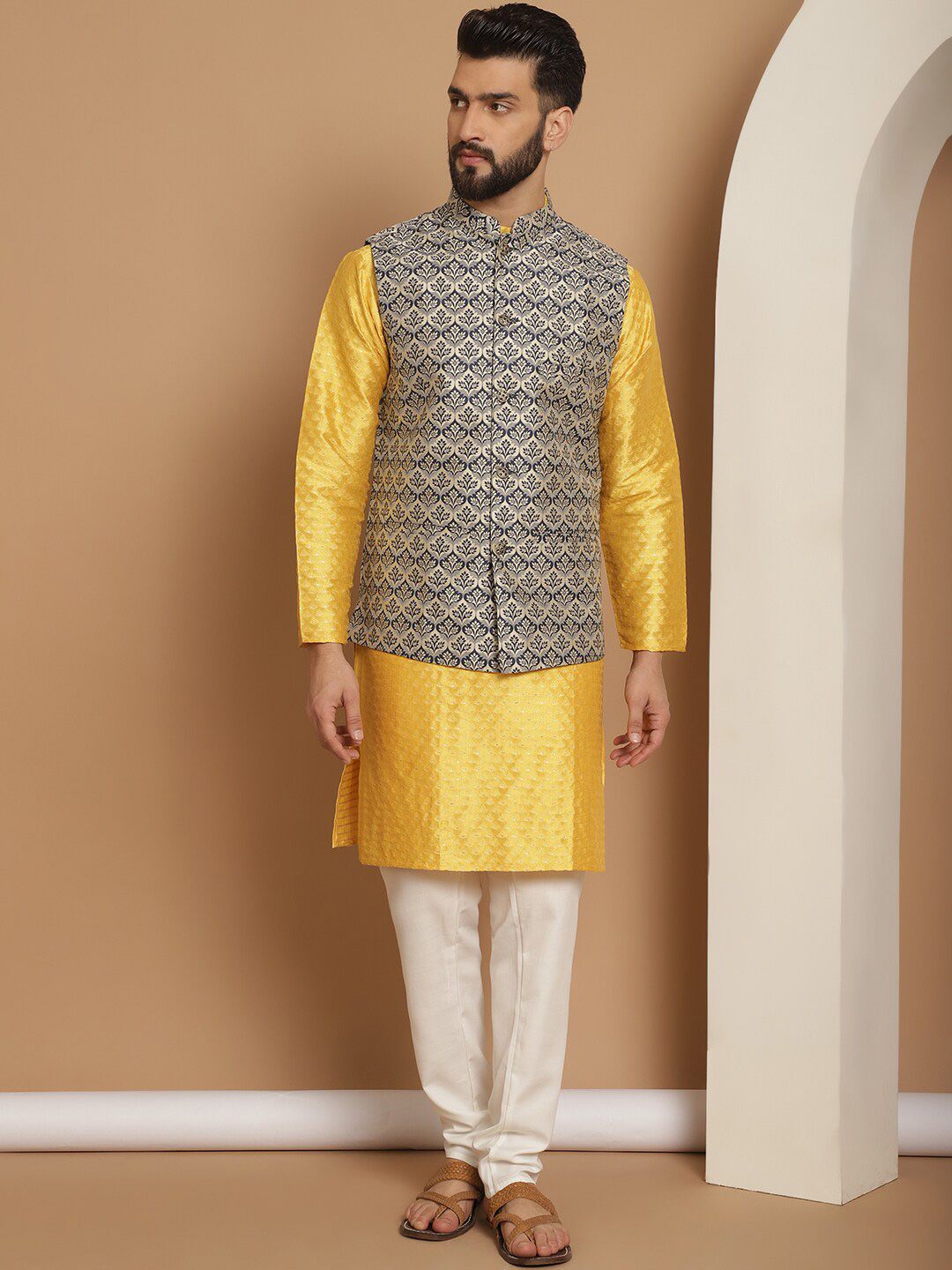 Anouk Motifs Embroidered Regular Kurta Churidar with Nehru jacket