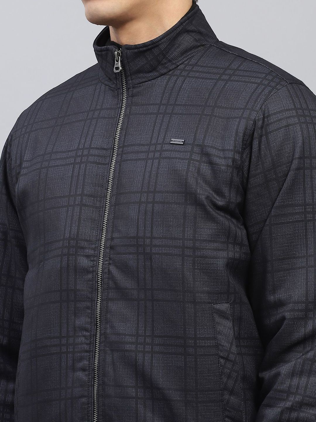 Monte Carlo Men Mock Collar Checked Casual Open Front Jacket