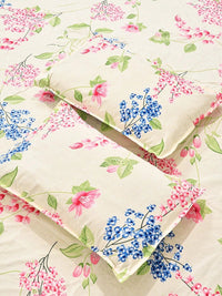KLOTTHE Cream-Coloured Floral 300 TC King Bedsheet with 2 Pillow Covers