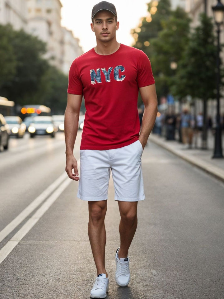 ADRO Typography Printed Short Sleeves Cotton Regular Fit T-shirt