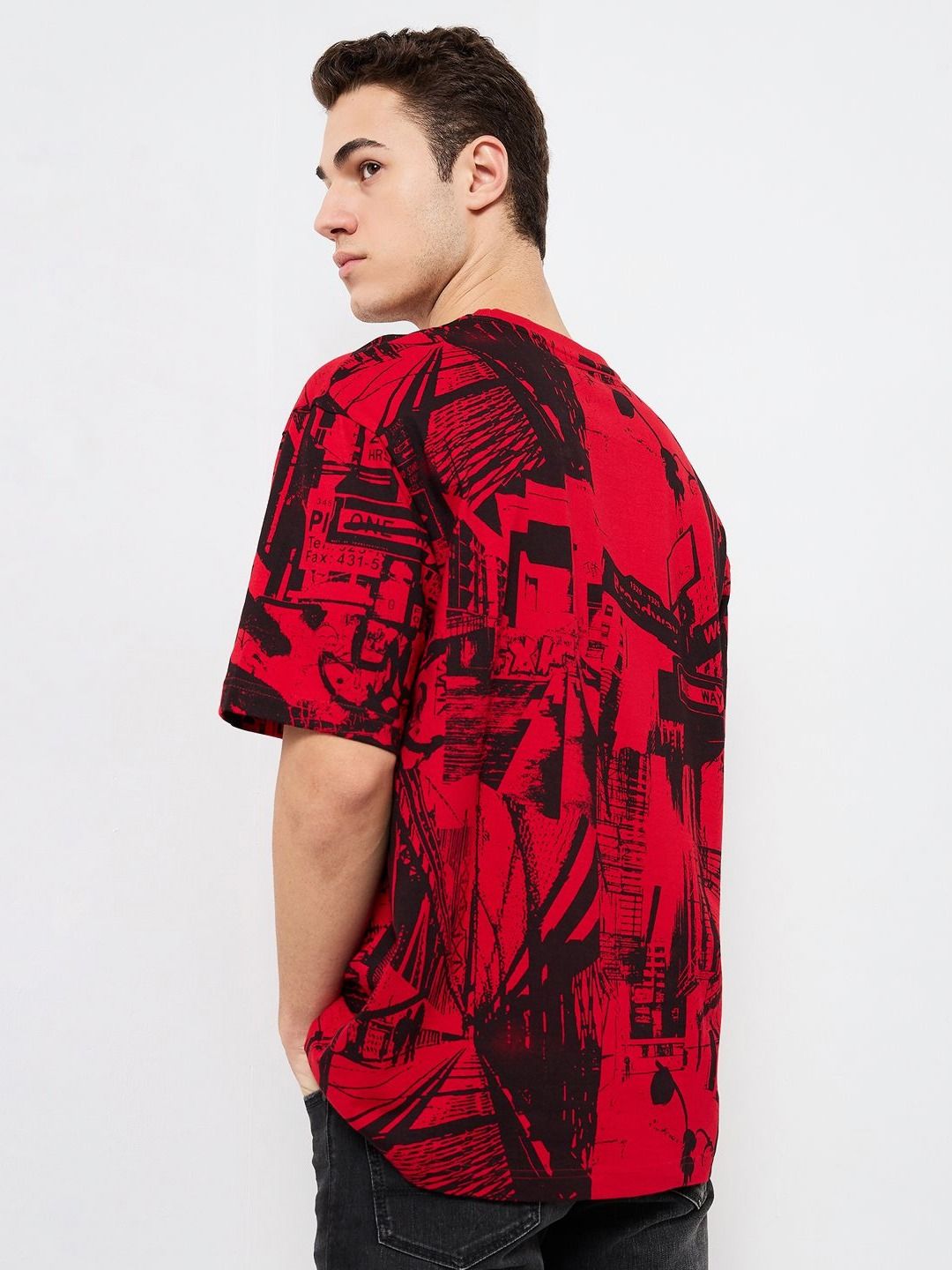 SPYKAR Men Abstract Printed Round Neck Cotton Relaxed Fit T-shirt