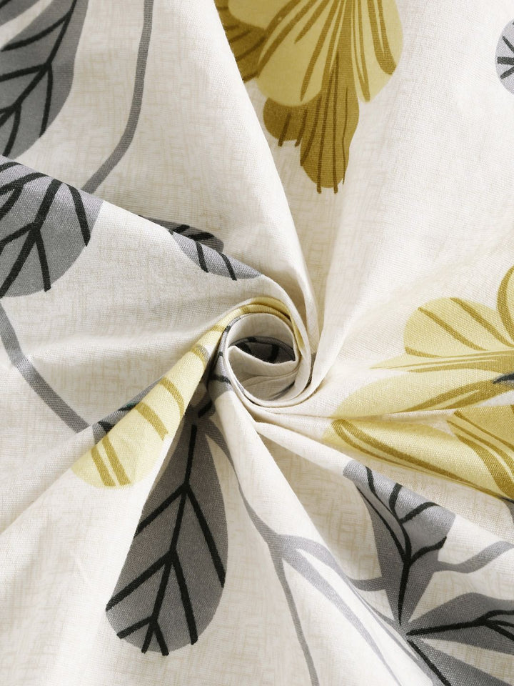 Aura White & Yellow Floral Printed 300 TC Fitted King Bedsheet Set 2.5 x 2.25 m