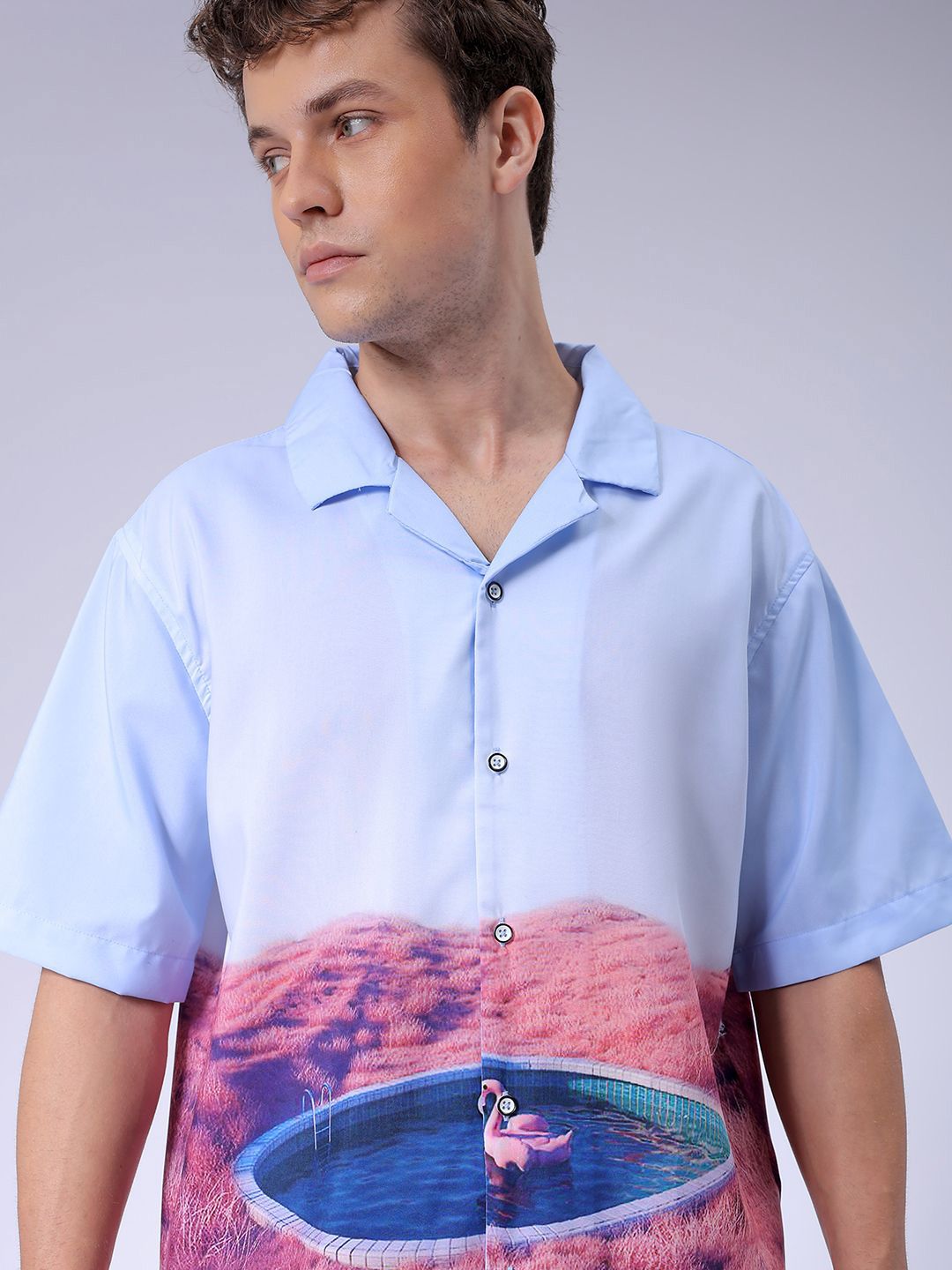 The Indian Garage Co Men Cuban Collar Graphic Printed Oversized Resortwear Shirt