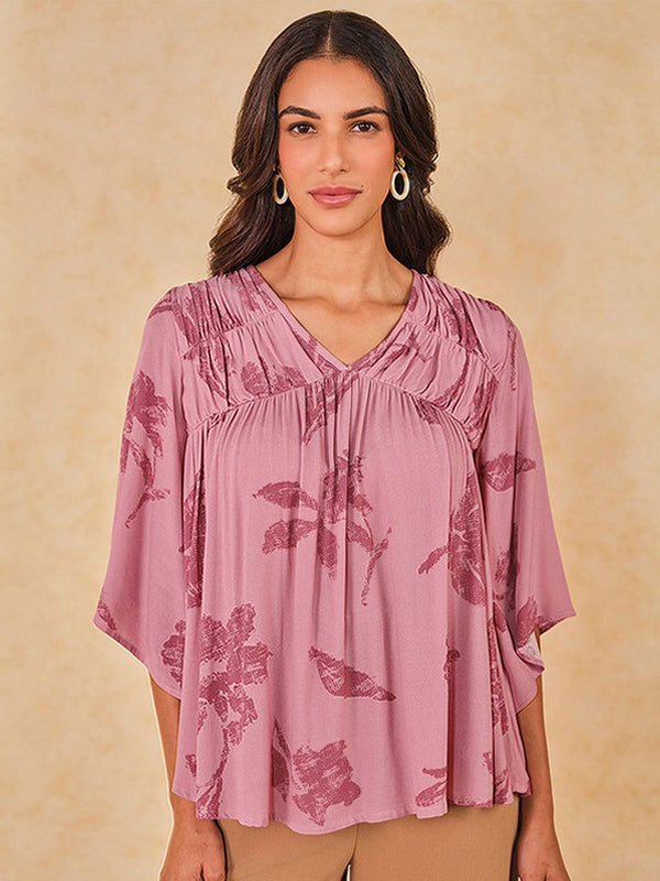 AND Print Tie-Up Neck Kimono Sleeve Top