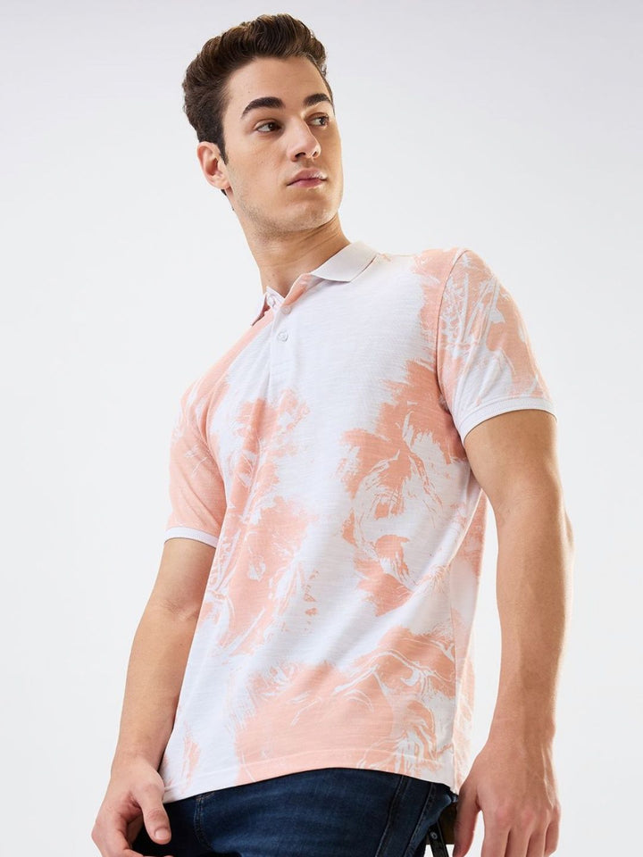 SPYKAR Men Abstract Printed Polo Collar Cotton Slim Fit T-shirt
