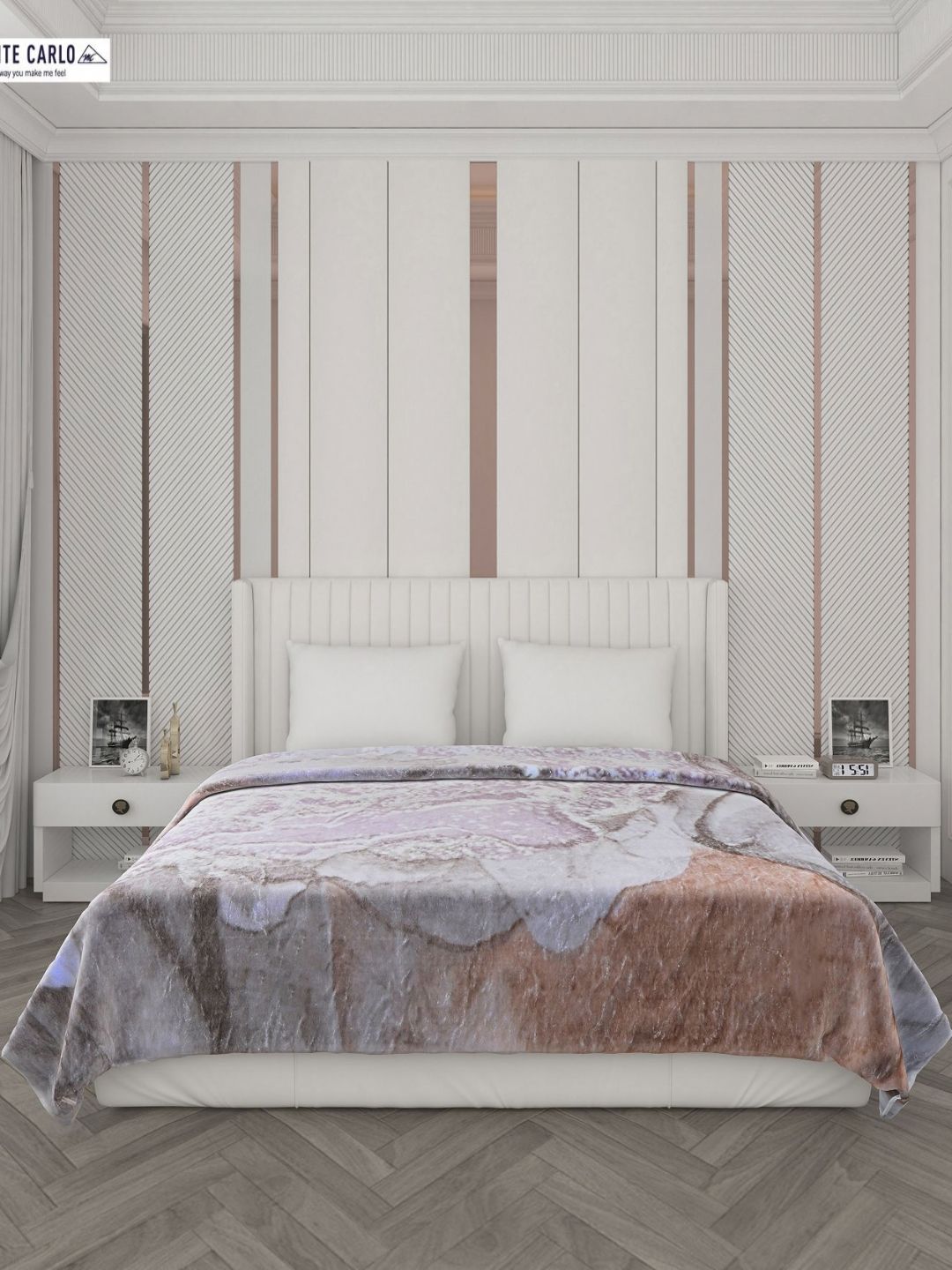 Monte Carlo Grey & Pink  Abstract Printed Mild Winter 600 GSM Double Bed Blanket