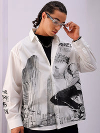 The Indian Garage Co Men Anime Printed Cotton Oversized Boxy Streetwear Shirt