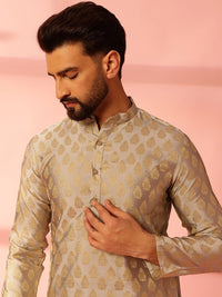 Anouk Ethnic Motifs Woven Design Band Collar Cotton Silk Straight Kurta