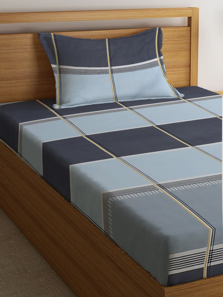 Myntra Elegant Homes Multicoloured Geometric 300 TC Single Bedsheet with 1 Pillow Covers