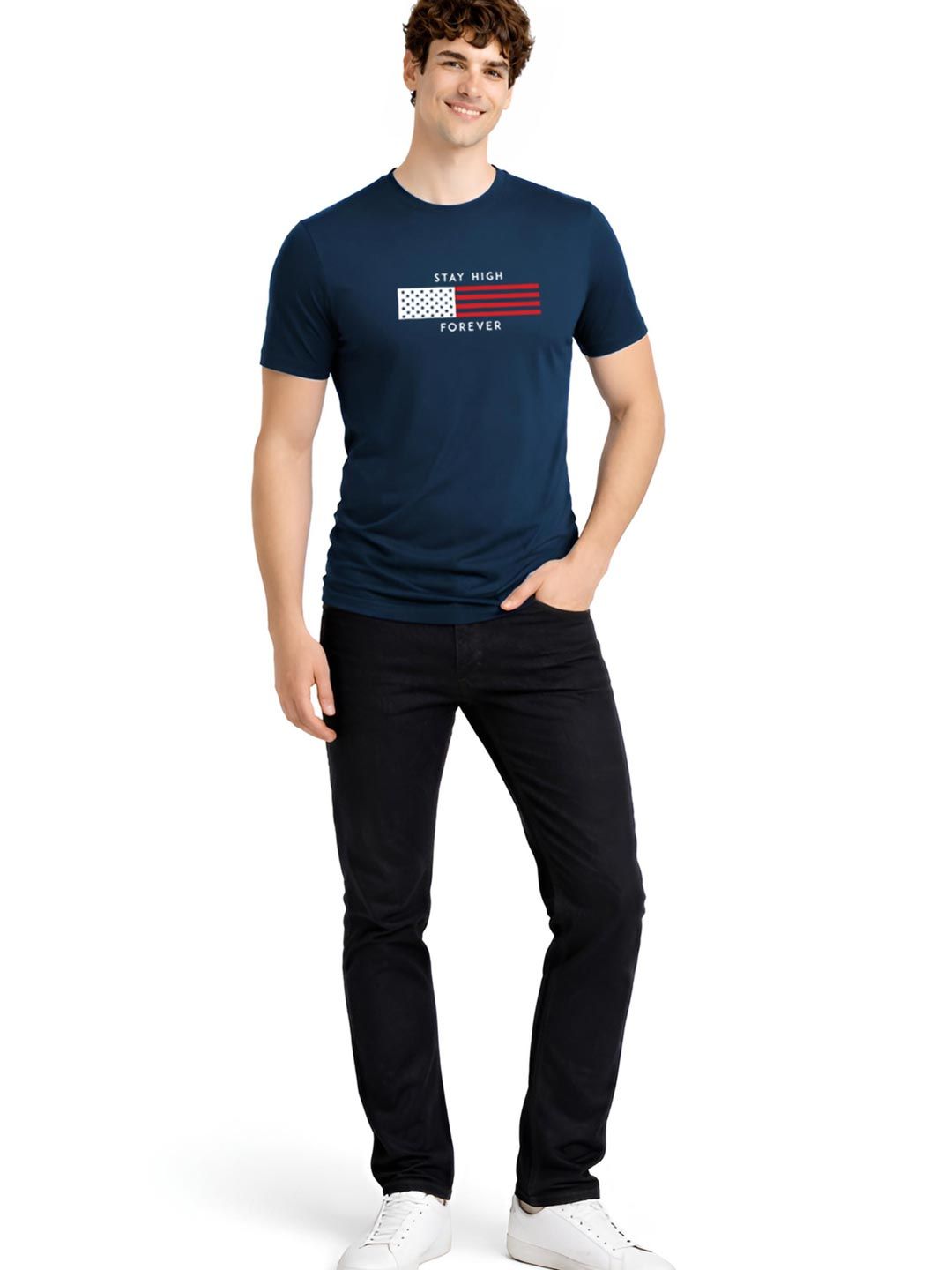 ADRO Typography Printed Round Neck Short Sleeves Cotton T-shirt
