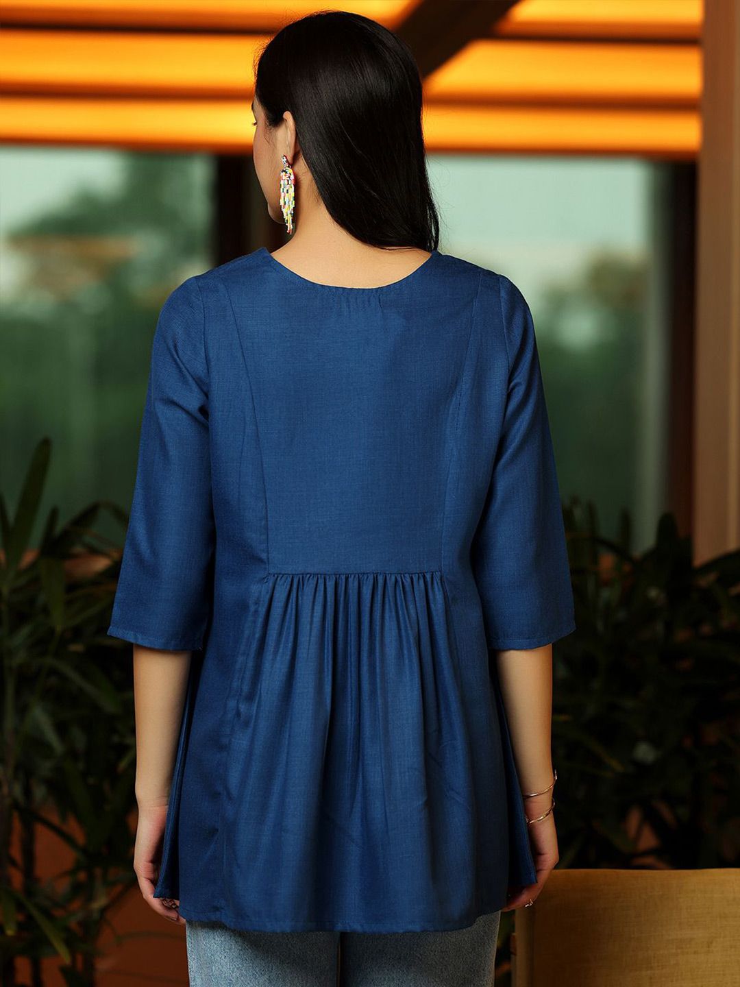 Libas Floral Yoke Design Thread Work Thread Work Pleated Kurti