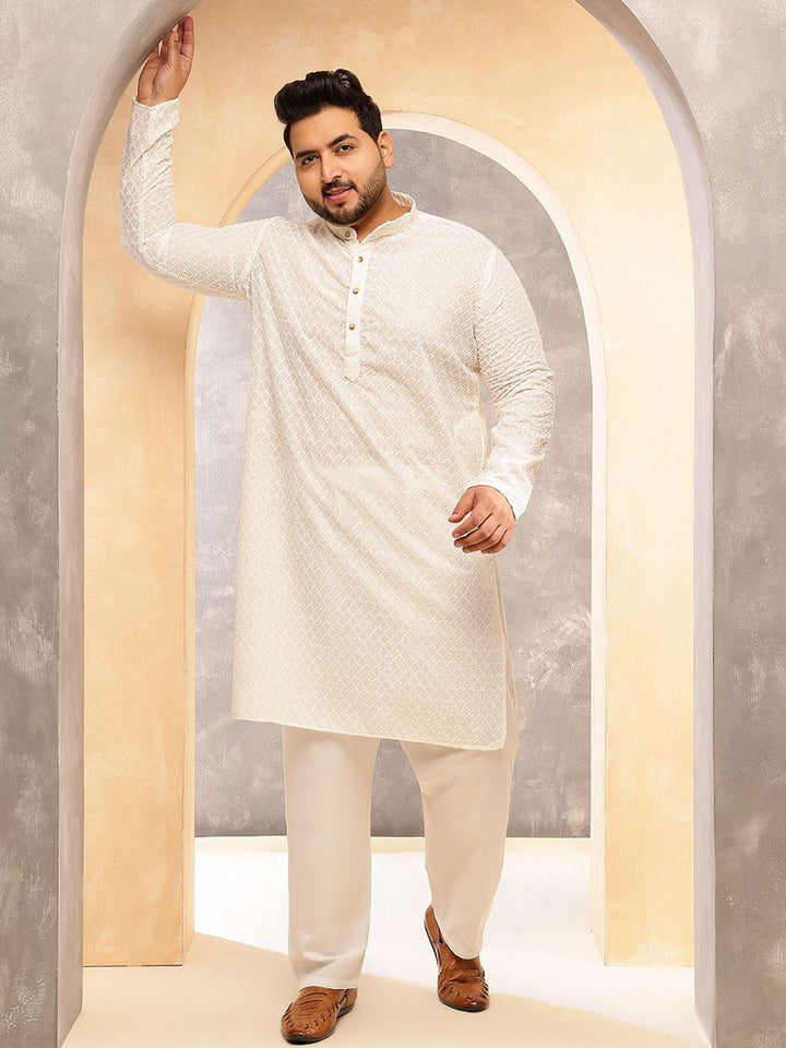 SOJANYA PLUS Men Geometric Embroidered Cotton Kurta with Pyjama