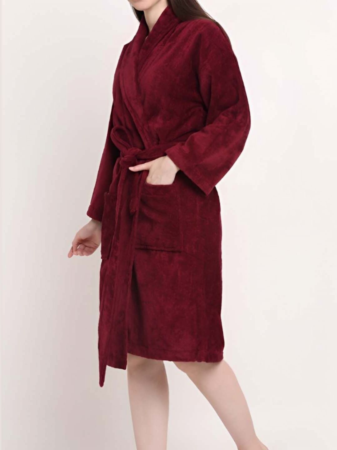 BOMBAY DYEING Purple Pure Cotton Bath Robe With Waist belt